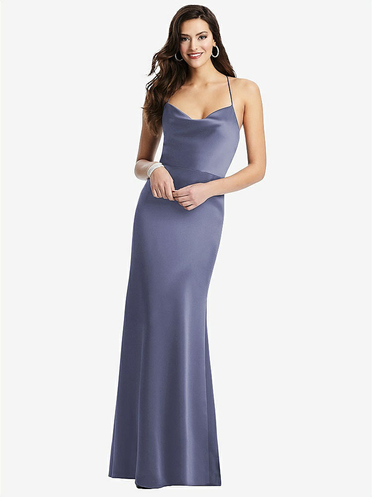 【STYLE: 3056】Cowl-Neck Criss Cross Back Slip Dress【COLOR: French Blue】