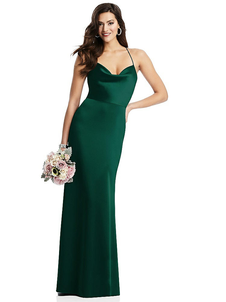 【STYLE: 3056】Cowl-Neck Criss Cross Back Slip Dress【COLOR: Hunter Green】