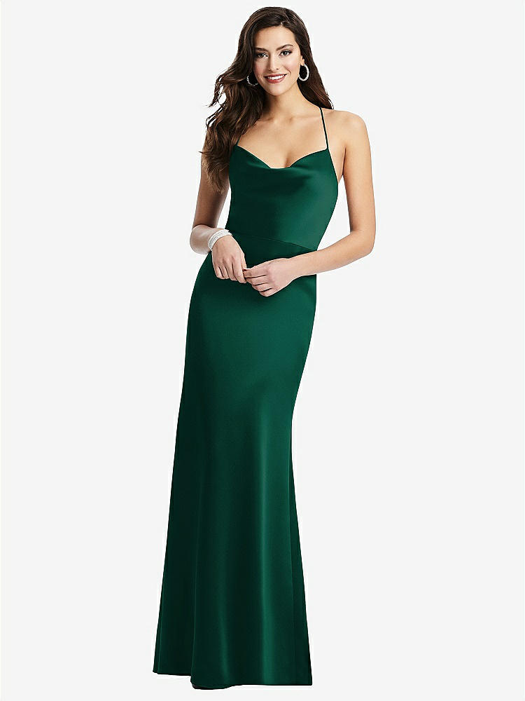 【STYLE: 3056】Cowl-Neck Criss Cross Back Slip Dress【COLOR: Hunter Green】