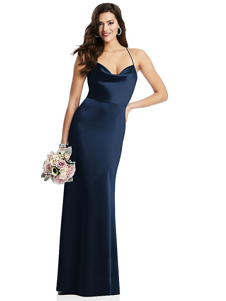 【NEW】【STYLE: 3056】カウルネック クリス クロス 背中 スリップ ドレス【COLOR: Midnight Navy】【SIZE: 00-30W】