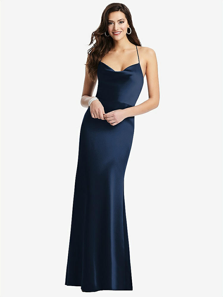 【STYLE: 3056】Cowl-Neck Criss Cross Back Slip Dress【COLOR: Midnight Navy】