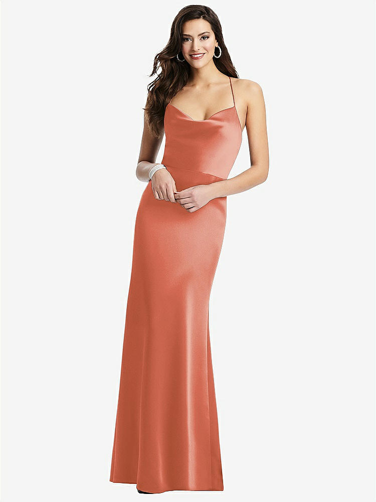 【STYLE: 3056】Cowl-Neck Criss Cross Back Slip Dress【COLOR: Terracotta Copper】