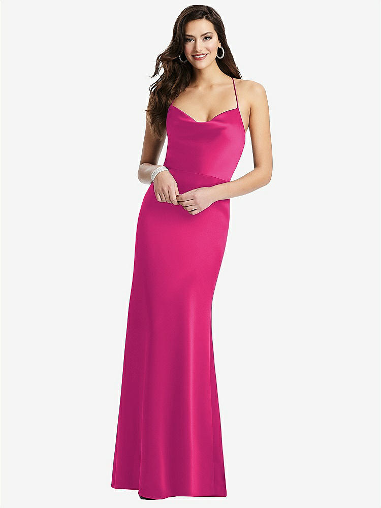 【STYLE: 3056】Cowl-Neck Criss Cross Back Slip Dress【COLOR: Think Pink】