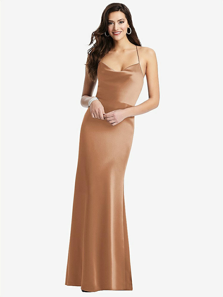 【STYLE: 3056】Cowl-Neck Criss Cross Back Slip Dress【COLOR: Toffee】