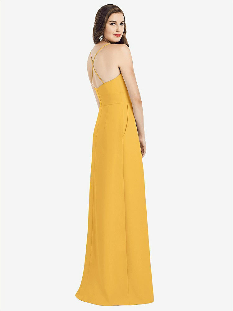 【STYLE: 3058】Criss Cross Back Crepe Halter Dress with Pockets【COLOR: NYC Yellow】