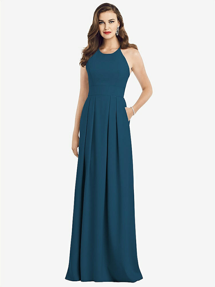 【NEW】【STYLE: 3058】クロス クロス 背中 クレープ ホルター ドレス ポケット付き【COLOR: Atlantic Blue】【SIZE: 00-30W】