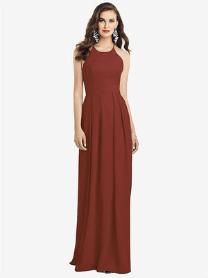 【STYLE: 3058】Criss Cross Back Crepe Halter Dress with Pockets【COLOR: Auburn Moon】