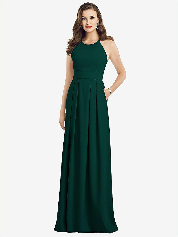 【NEW】【STYLE: 3058】クロス クロス 背中 クレープ ホルター ドレス ポケット付き【COLOR: Evergreen】【SIZE: 00-30W】