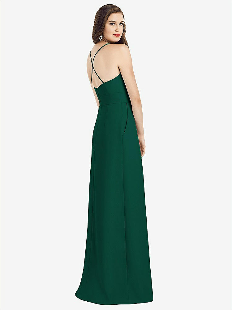 【STYLE: 3058】Criss Cross Back Crepe Halter Dress with Pockets【COLOR: Hunter Green】