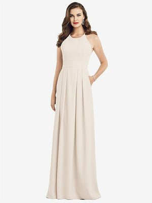 【NEW】【STYLE: 3058】クロス クロス 背中 クレープ ホルター ドレス ポケット付き【COLOR: Oat】【SIZE: 00-30W】