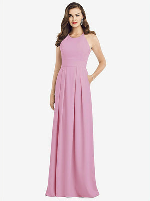 【STYLE: 3058】Criss Cross Back Crepe Halter Dress with Pockets【COLOR: Powder Pink】