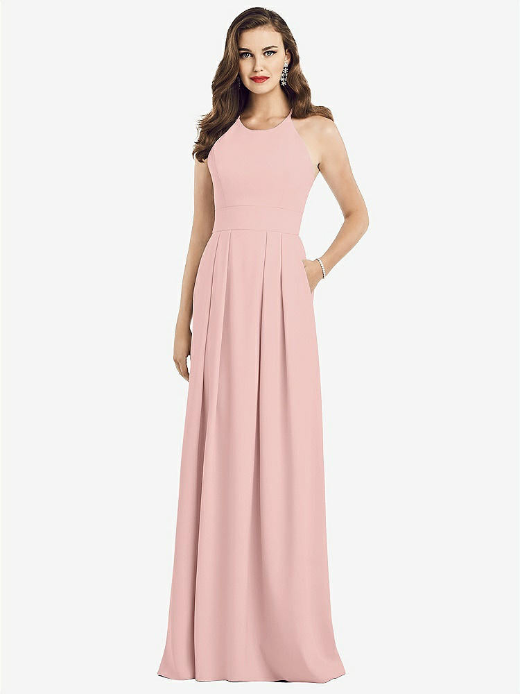 【STYLE: 3058】Criss Cross Back Crepe Halter Dress with Pockets【COLOR: Rose - PANTONE Rose Quartz】