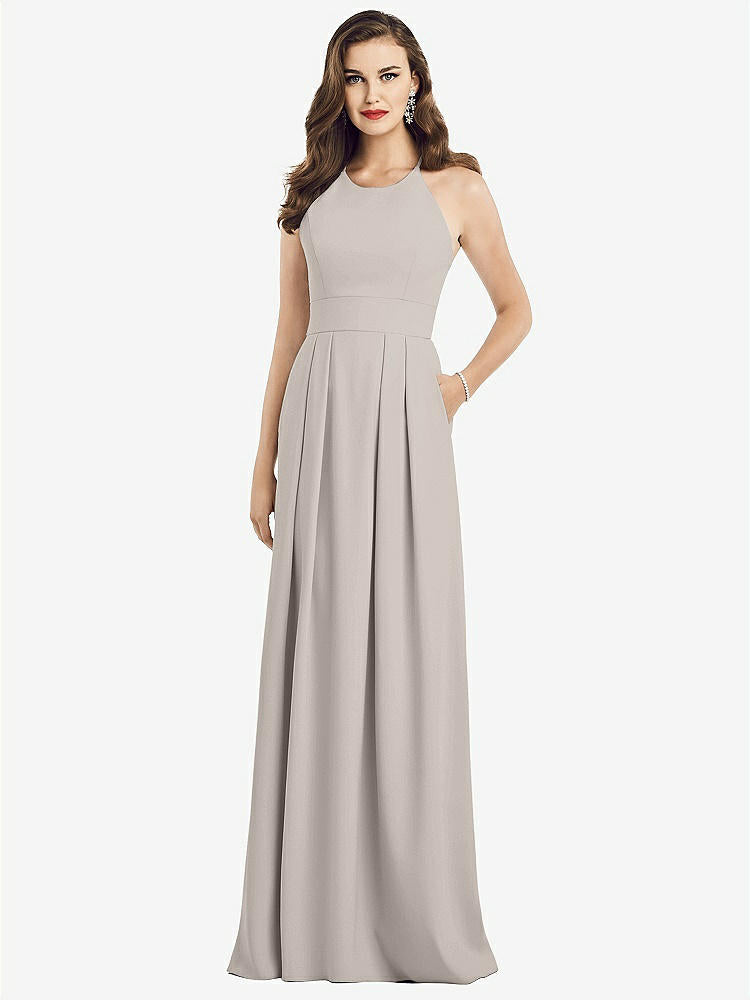 【NEW】【STYLE: 3058】クロス クロス 背中 クレープ ホルター ドレス ポケット付き【COLOR: Taupe】【SIZE: 00-30W】