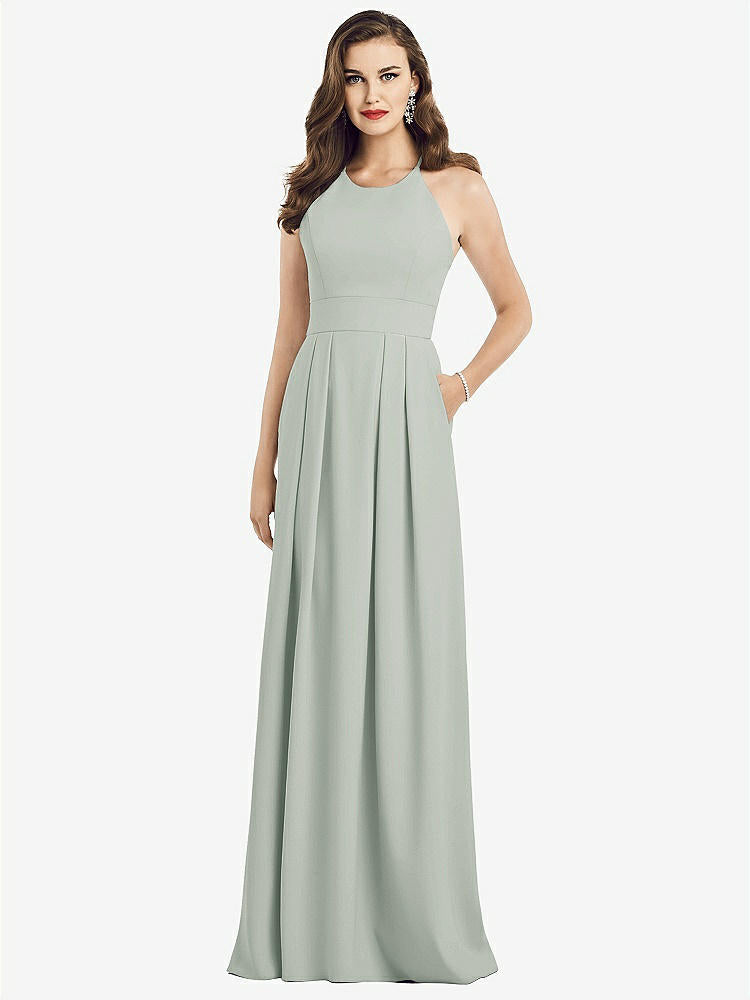 【STYLE: 3058】Criss Cross Back Crepe Halter Dress with Pockets【COLOR: Willow Green】