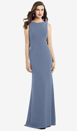 【NEW】【STYLE: 3061】ドレープ バックレス クレープ ドレス ポケット付き【COLOR: Larkspur Blue】【SIZE: 00-30W】