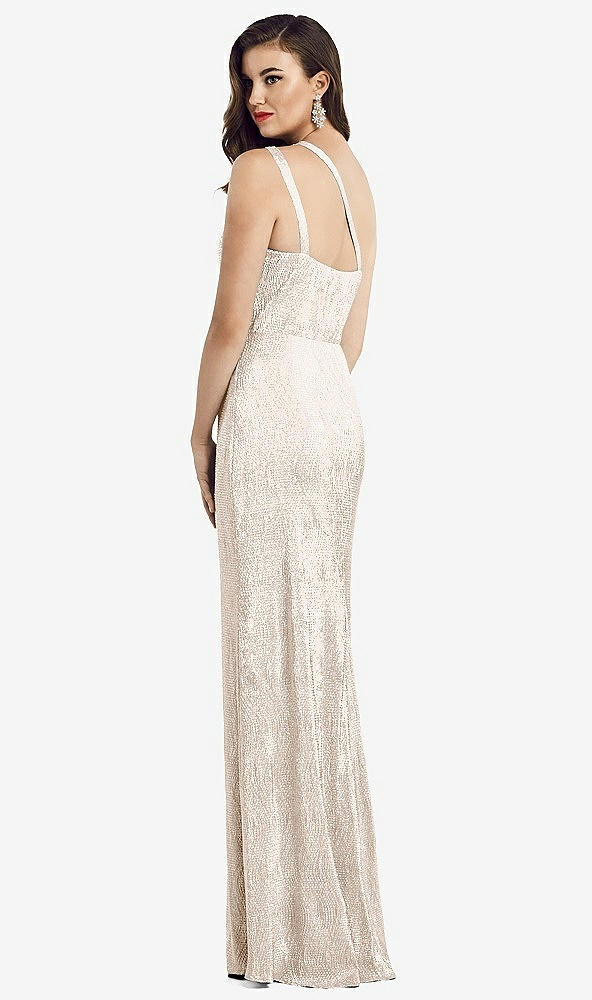 【STYLE: 3064】One-Shoulder Twist Metallic Trumpet Gown【COLOR: Rose Gold】