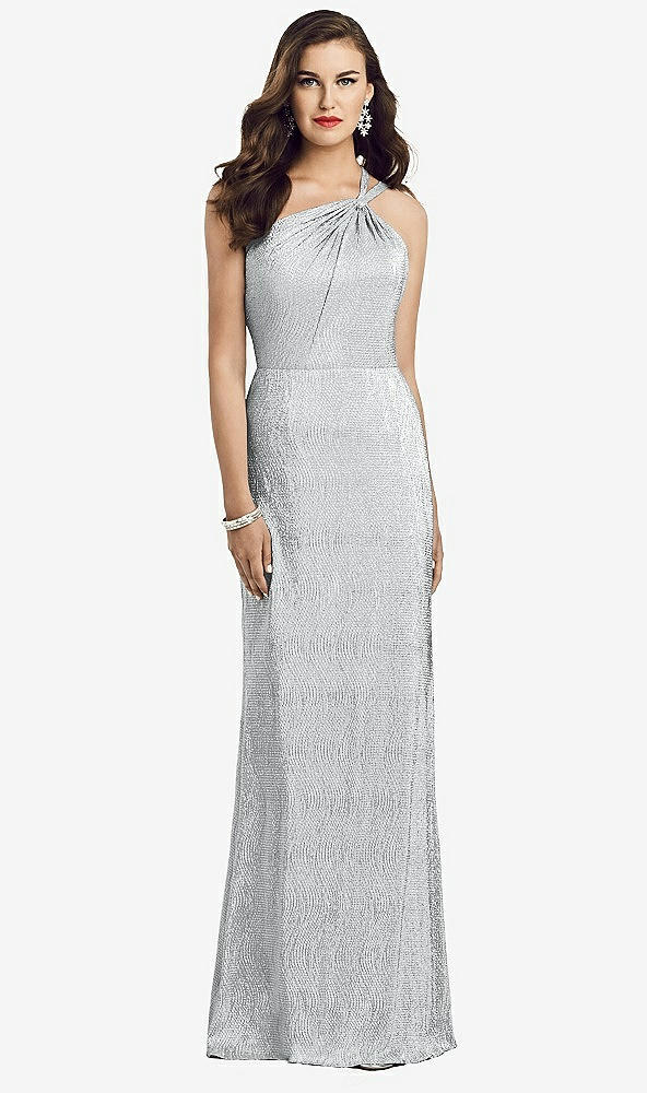 【STYLE: 3064】One-Shoulder Twist Metallic Trumpet Gown【COLOR: Silver】