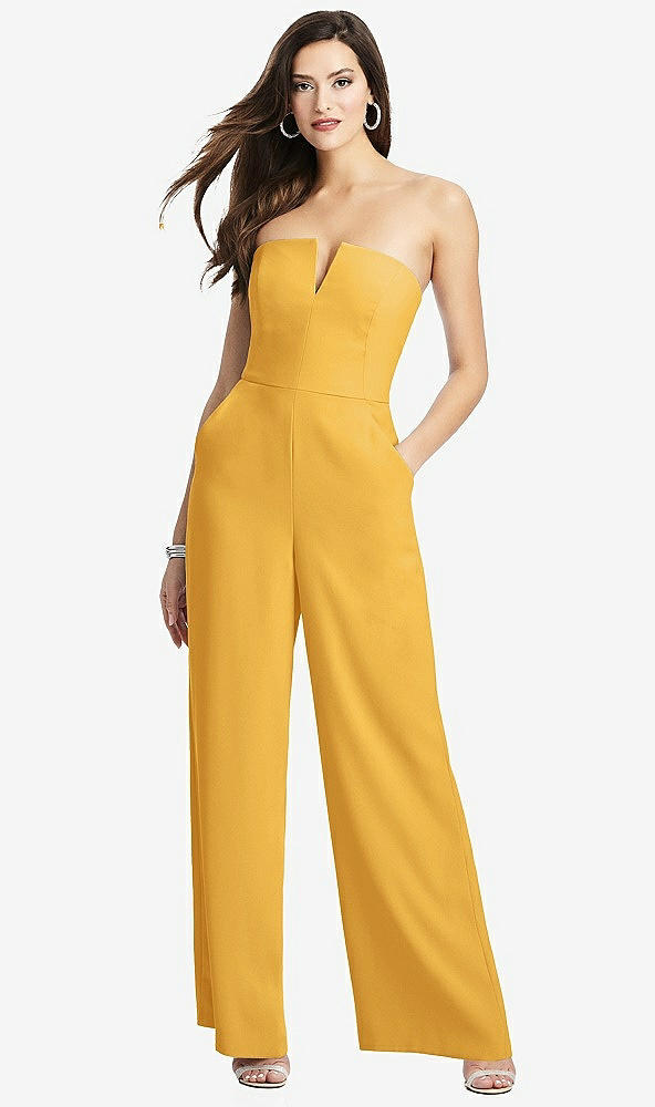 【STYLE: 3066】Strapless Notch Crepe Jumpsuit with Pockets【COLOR: NYC Yellow】
