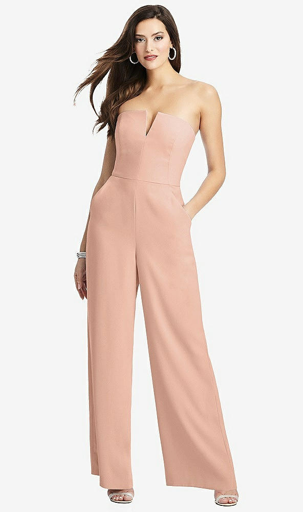 【STYLE: 3066】Strapless Notch Crepe Jumpsuit with Pockets【COLOR: Pale Peach】
