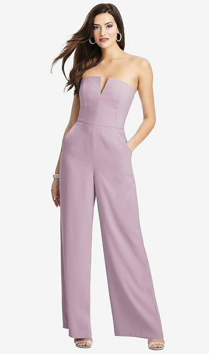 【STYLE: 3066】Strapless Notch Crepe Jumpsuit with Pockets【COLOR: Suede Rose】