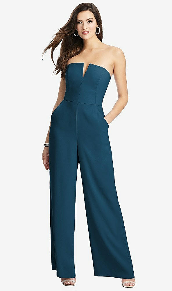 【STYLE: 3066】Strapless Notch Crepe Jumpsuit with Pockets【COLOR: Atlantic Blue】