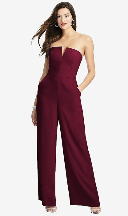 【STYLE: 3066】Strapless Notch Crepe Jumpsuit with Pockets【COLOR: Cabernet】