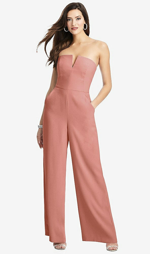 【STYLE: 3066】Strapless Notch Crepe Jumpsuit with Pockets【COLOR: Desert Rose】
