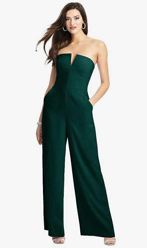 【STYLE: 3066】Strapless Notch Crepe Jumpsuit with Pockets【COLOR: Evergreen】