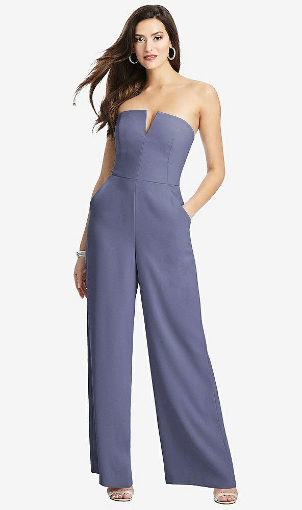 【STYLE: 3066】Strapless Notch Crepe Jumpsuit with Pockets【COLOR: French Blue】