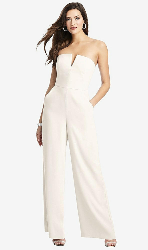 【STYLE: 3066】Strapless Notch Crepe Jumpsuit with Pockets【COLOR: Ivory】