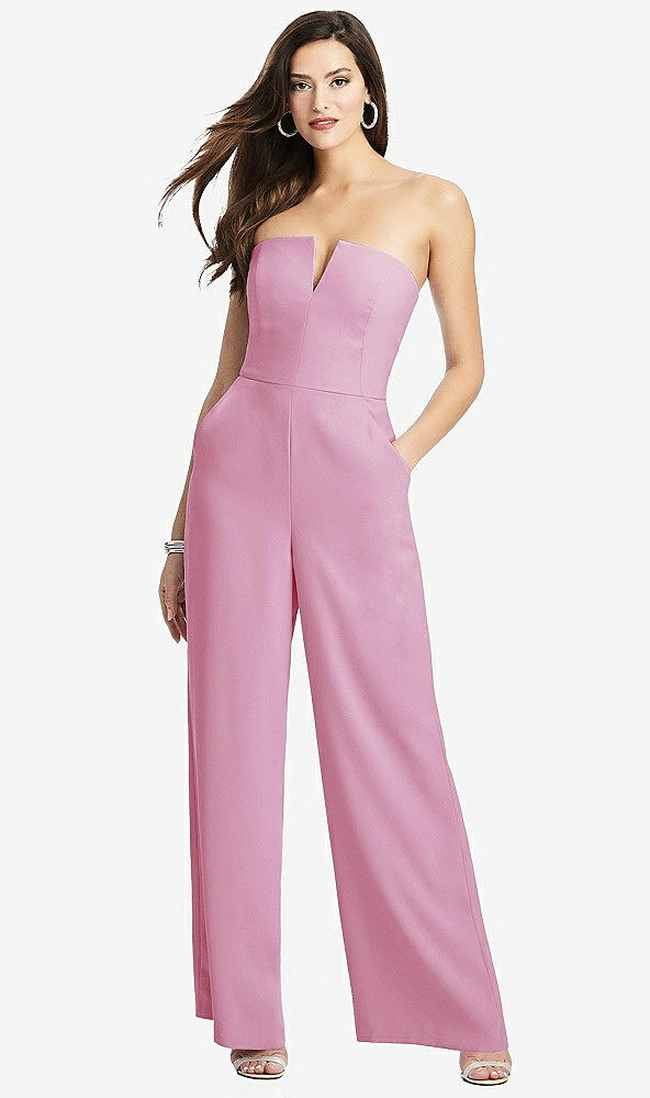 【STYLE: 3066】Strapless Notch Crepe Jumpsuit with Pockets【COLOR: Powder Pink】