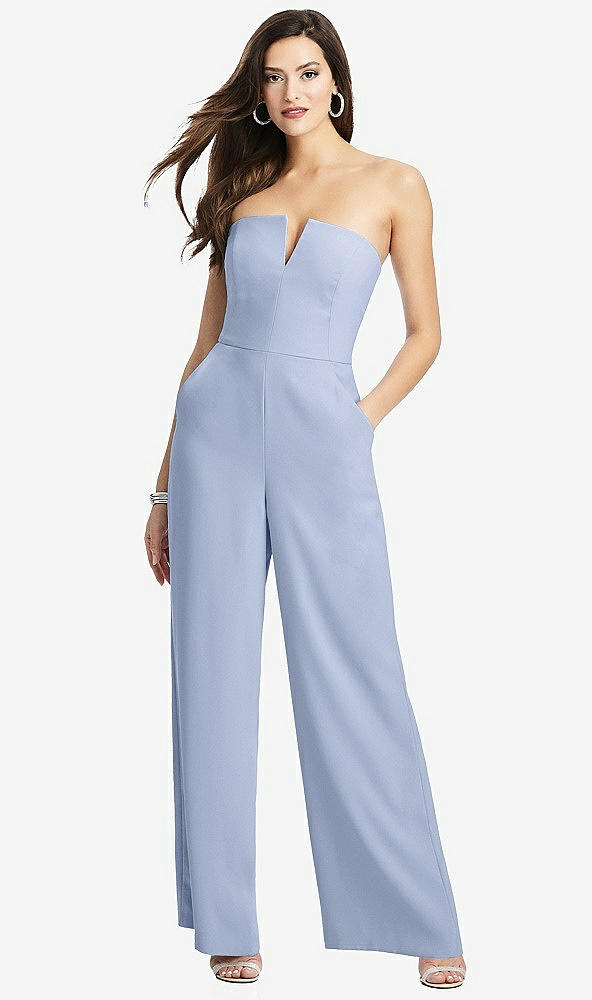 【STYLE: 3066】Strapless Notch Crepe Jumpsuit with Pockets【COLOR: Sky Blue】