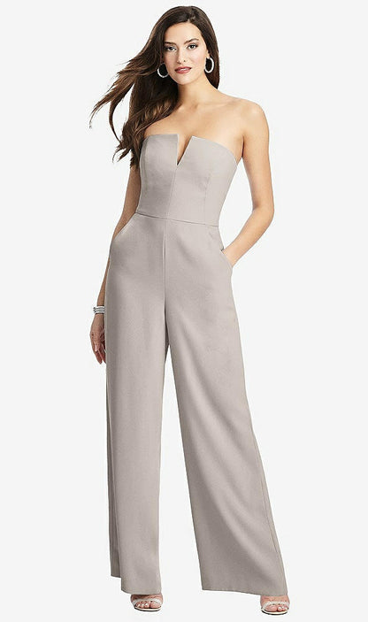【STYLE: 3066】Strapless Notch Crepe Jumpsuit with Pockets【COLOR: Taupe】
