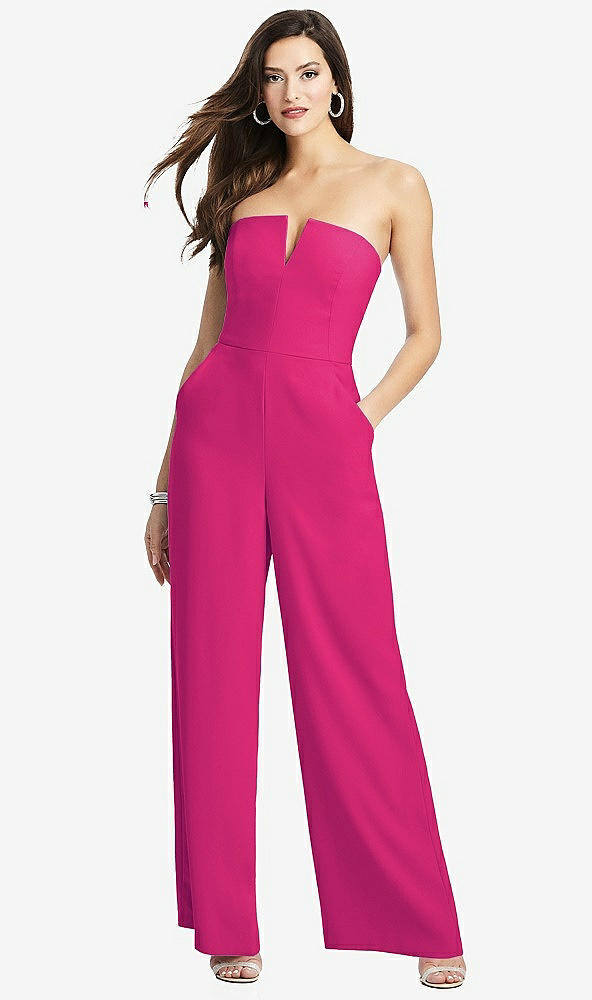 【STYLE: 3066】Strapless Notch Crepe Jumpsuit with Pockets【COLOR: Think Pink】