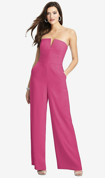【STYLE: 3066】Strapless Notch Crepe Jumpsuit with Pockets【COLOR: Tea Rose】