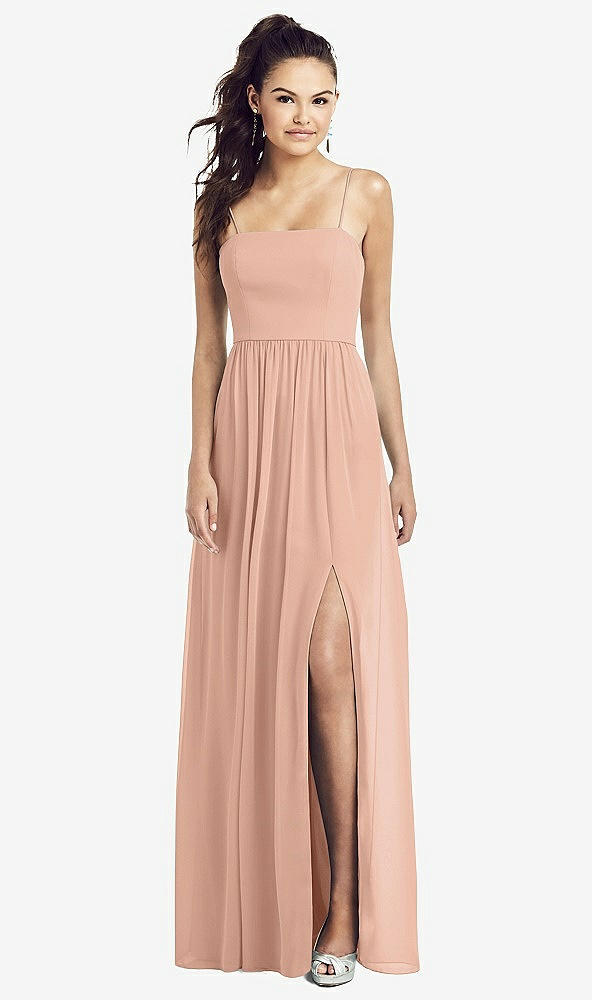【STYLE: TH017】Slim Spaghetti Strap Chiffon Dress with Front Slit 【COLOR: Pale Peach】