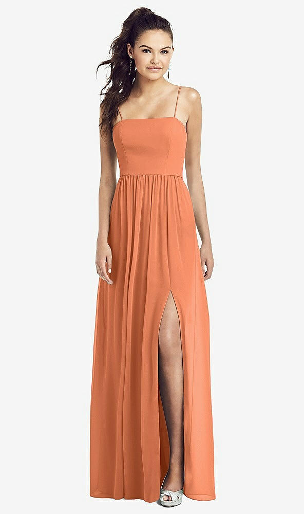 【STYLE: TH017】Slim Spaghetti Strap Chiffon Dress with Front Slit 【COLOR: Sweet Melon】
