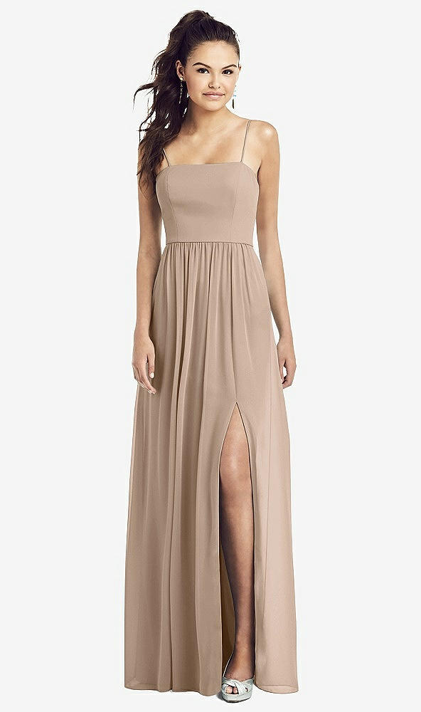 【STYLE: TH017】Slim Spaghetti Strap Chiffon Dress with Front Slit 【COLOR: Topaz】