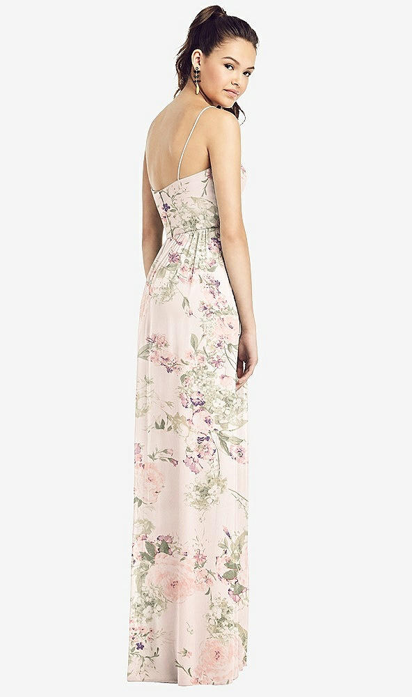【NEW】【STYLE: TH017】スリム スパゲッティ ストラップ シフォン ドレス 前面 スリット 【COLOR: Blush Garden】【SIZE: 00-30W】