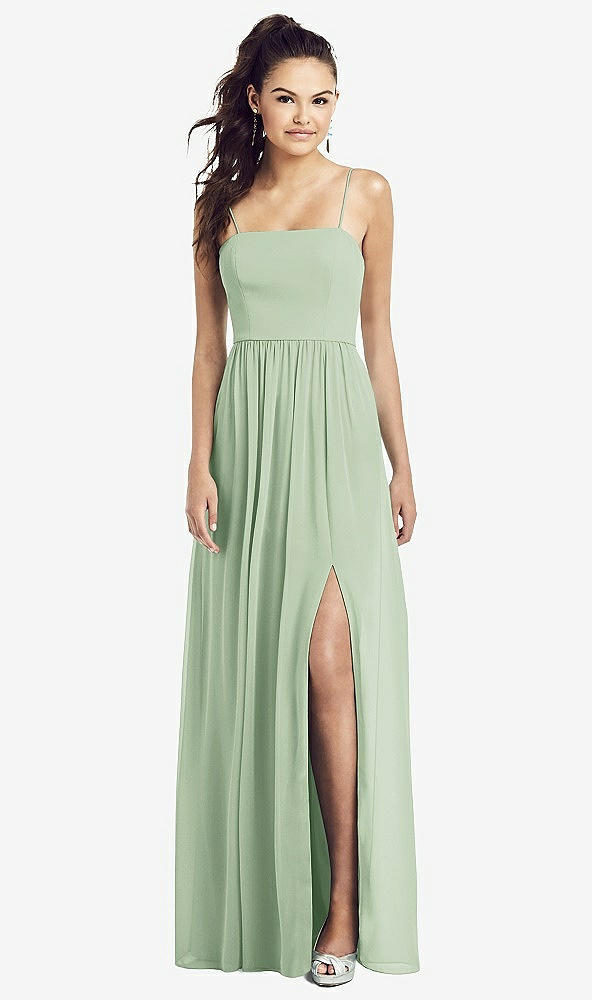 【STYLE: TH017】Slim Spaghetti Strap Chiffon Dress with Front Slit 【COLOR: Celadon】