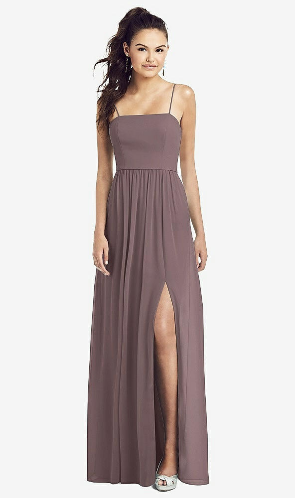 【STYLE: TH017】Slim Spaghetti Strap Chiffon Dress with Front Slit 【COLOR: French Truffle】