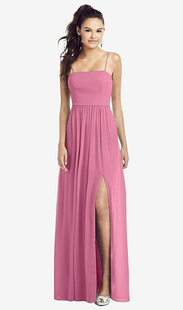 【STYLE: TH017】Slim Spaghetti Strap Chiffon Dress with Front Slit 【COLOR: Orchid Pink】