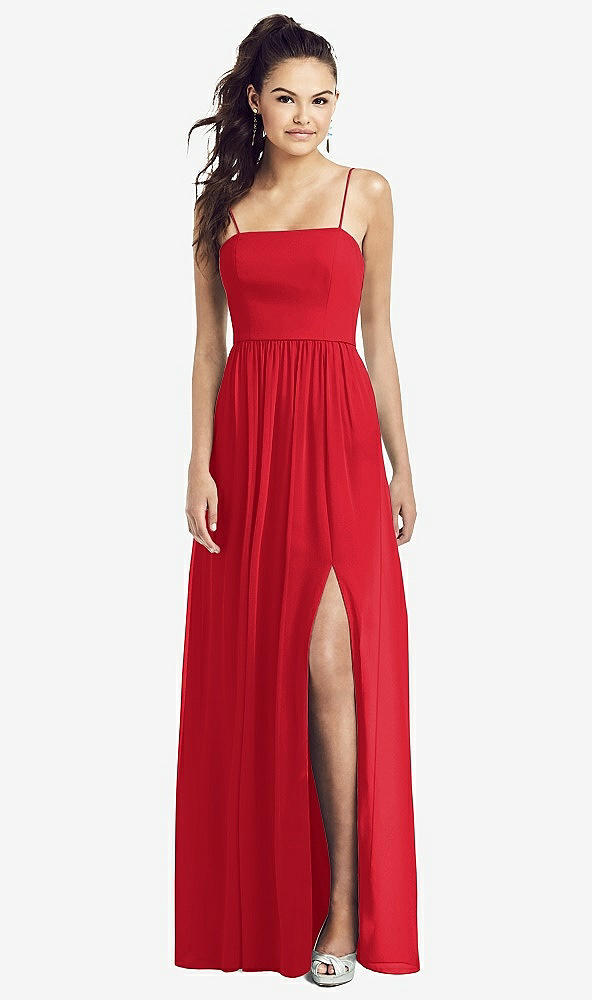 【STYLE: TH017】Slim Spaghetti Strap Chiffon Dress with Front Slit 【COLOR: Parisian Red】