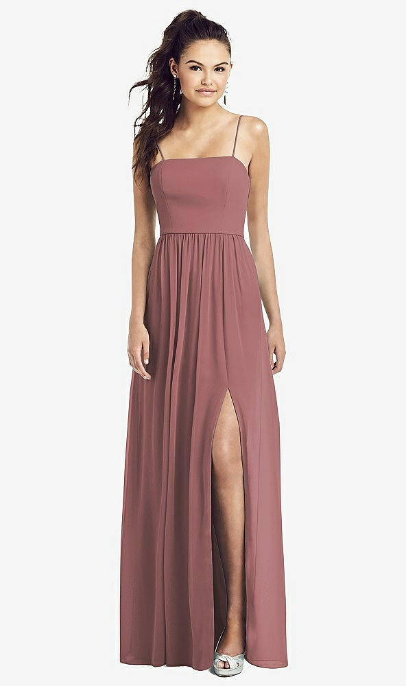 【STYLE: TH017】Slim Spaghetti Strap Chiffon Dress with Front Slit 【COLOR: Rosewood】