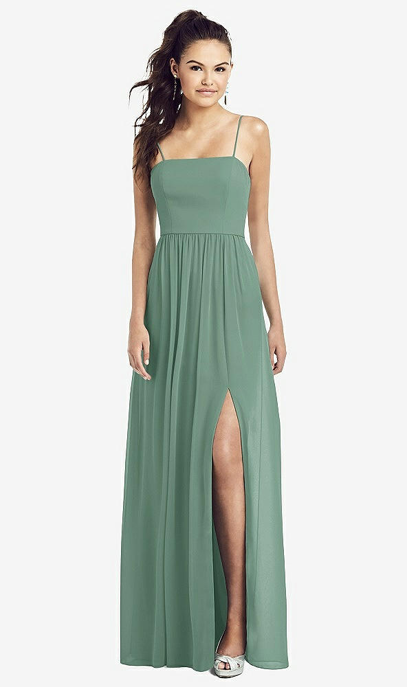 【STYLE: TH017】Slim Spaghetti Strap Chiffon Dress with Front Slit 【COLOR: Seagrass】