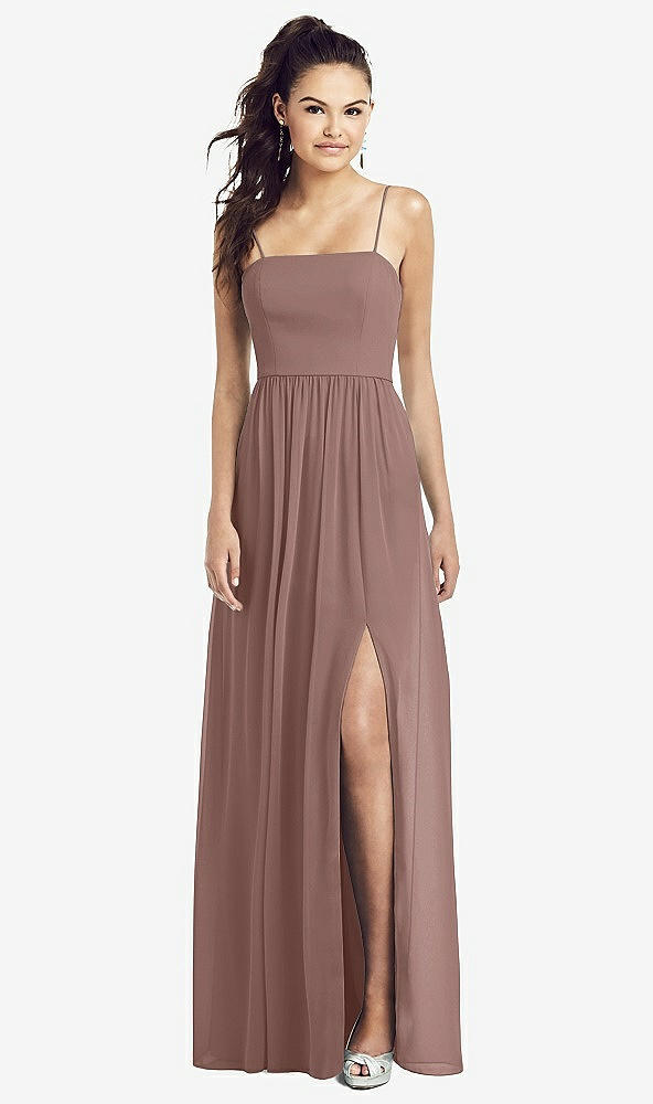 【STYLE: TH017】Slim Spaghetti Strap Chiffon Dress with Front Slit 【COLOR: Sienna】