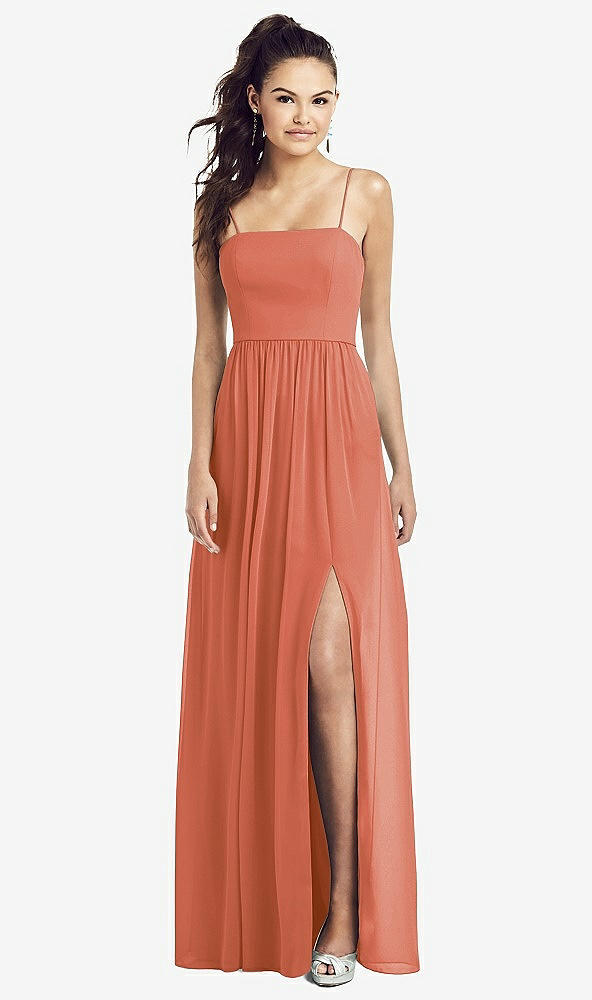 【STYLE: TH017】Slim Spaghetti Strap Chiffon Dress with Front Slit 【COLOR: Terracotta Copper】