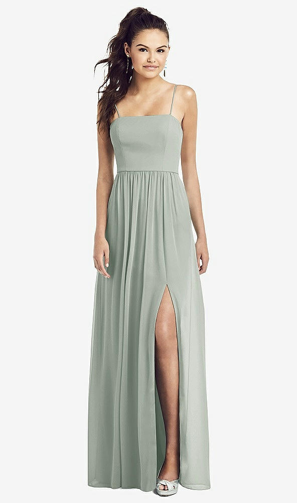 【STYLE: TH017】Slim Spaghetti Strap Chiffon Dress with Front Slit 【COLOR: Willow Green】