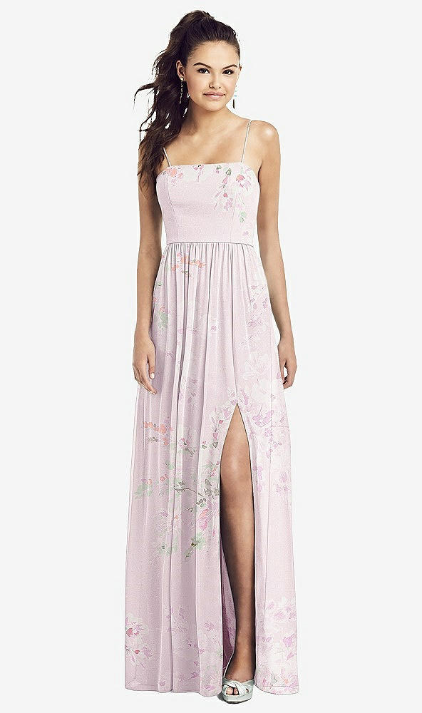 【STYLE: TH017】Slim Spaghetti Strap Chiffon Dress with Front Slit 【COLOR: Watercolor Print】