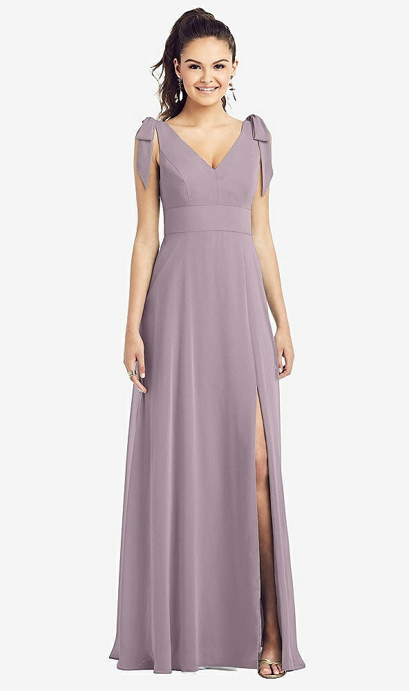 【NEW】【STYLE: TH018】弓肩 Vバック シフォン ガウン 前面 スリット【COLOR: Lilac Dusk】【SIZE: 00-30W】